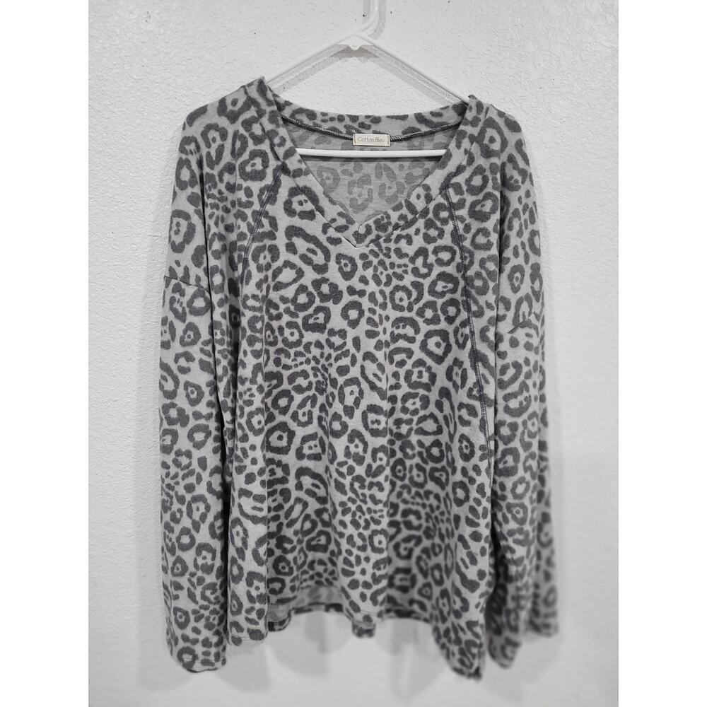 Cotton Bleu Women's Animal Print Leopard Soft Long‎ Sleeve Shirt Blouse 2X #15
